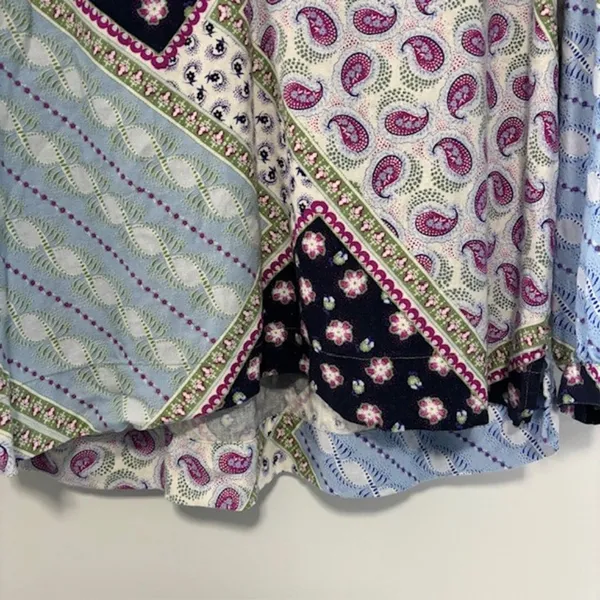 LOFT Womens L Linen Blend Patchwork Paisley Blouse Boho 3/4 Raglan Sleeve Top - Image 5