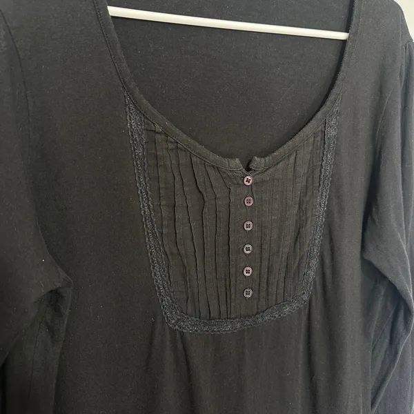 Y2K Black Peasant Top Tunic Henley Lace Trim XL Babydoll Gothic Bella Swan Elena - Image 3
