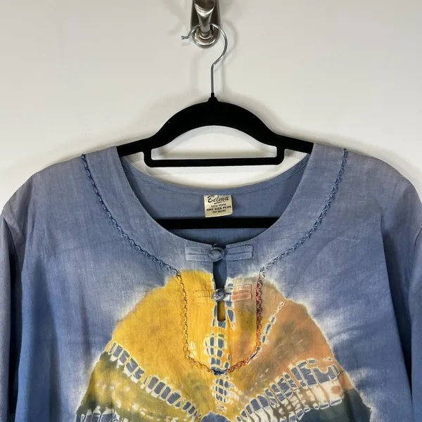 Vintage Belma New York Tie Dye Blue Yellow Top Women’s One‎ Size Boho Hippie - Image 2