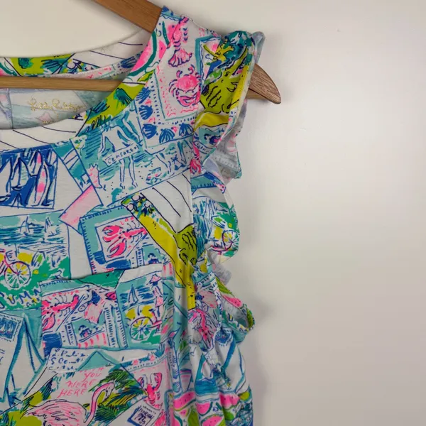 Lilly Pulitzer Laina Dress Large Wish You Were Here Multi Pop Up Preppy Colorful - Image 3