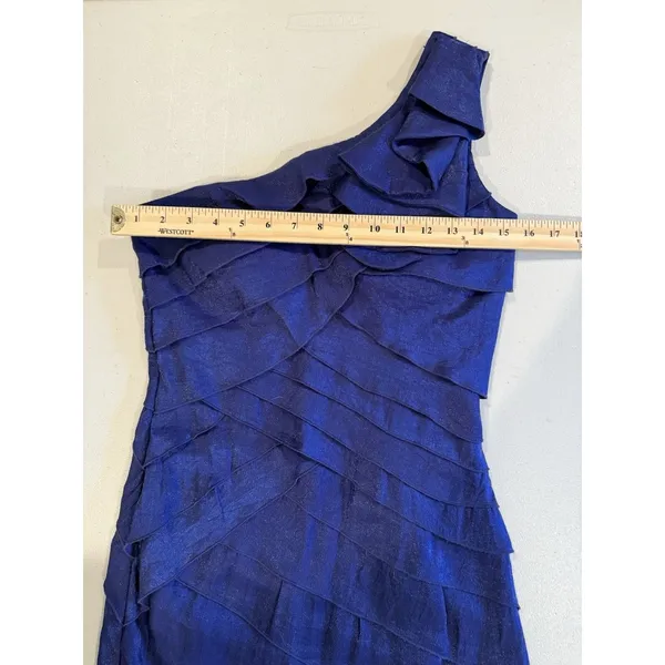 One Shoulder Dress XS Blue Ruffle Going Out Cocktail Y2K Party Minimal Hoco Prom - Image 4