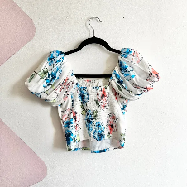 Abercrombie & Fitch‎ White Puff Sleeve Top Milkmaid Boho Renaissance XS - Image 2