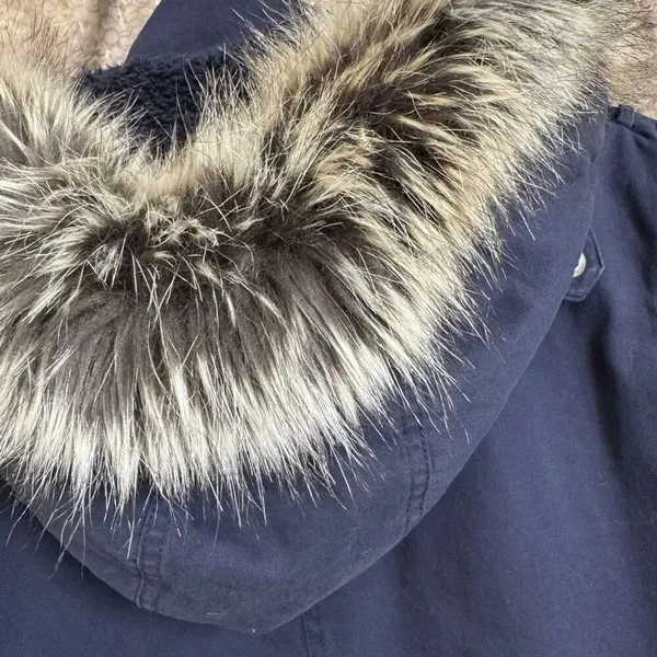 BCBGeneration Navy Blue Hooded Faux Fur Trim Anorak Parka Coat Large - Image 6