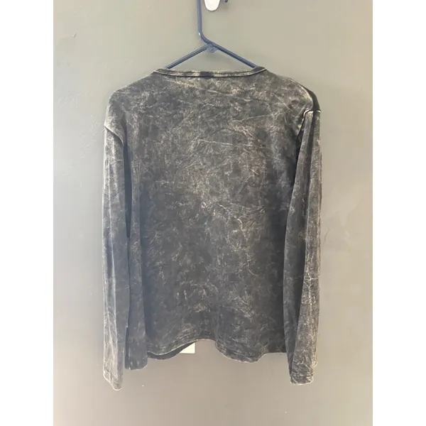 Womens Acid Wash‎ Embroidered Floral Long Sleeve Top Boho Art to Wear Grey L - Image 5