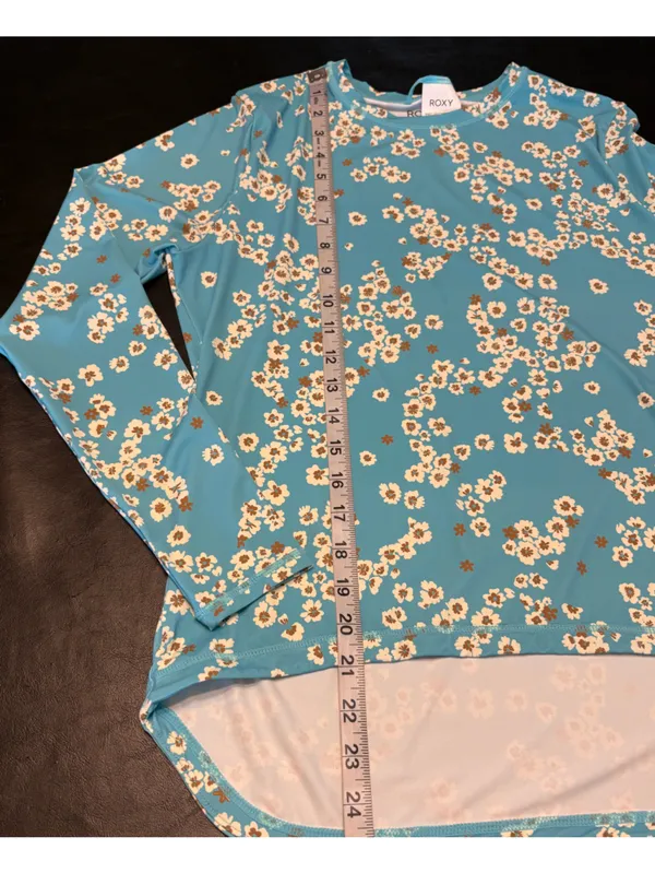 Roxy Teal Floral Long-Sleeve Rash Guard Swim Top size Small NWT - Image 9
