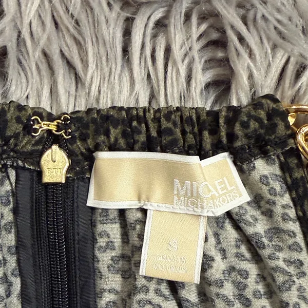 Michael Kors gold chain accent stretch slinky leopard animal print dress S - Image 5