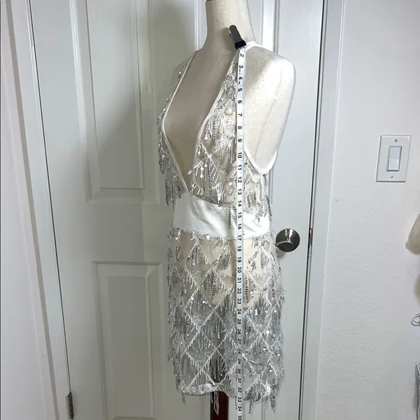 Silver Sequin Fringe‎ Dress Size M - Image 5