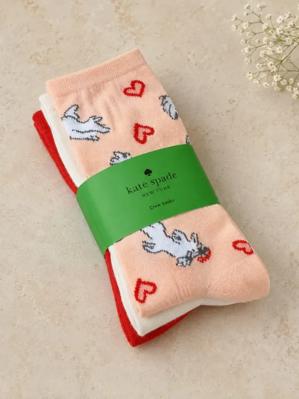 Kate Spade Cupid Heart Crew Socks 3 Pack One Size Valentine NWT - Image 2