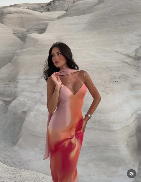 Zara Elegant Pink and Orange Maxi Dress scarf evening party wedding - Image 4