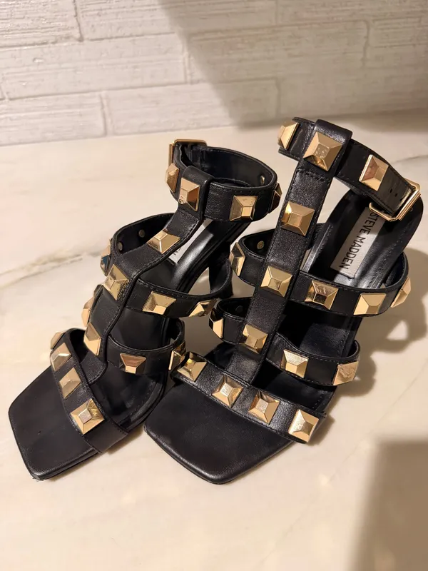 Rock Stud Heeled Sandals Gladiator Strappy Elevated Mob Wife Edgy Rocker Chic - Image 7