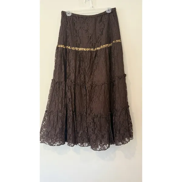 NWT Vintage 90s Y2k Lace Tiered Peasant Maxi Skirt Fairy Grunge Whimsigoth 2814 - Image 2