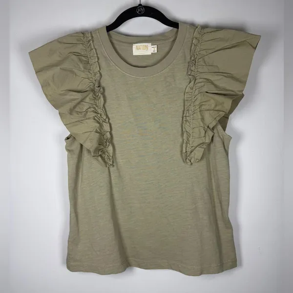 Aviator Nation Nation Ltd Para Boxy Tee Moss Ruffle Small Coquette Romantic Feminine Demure - Image 5