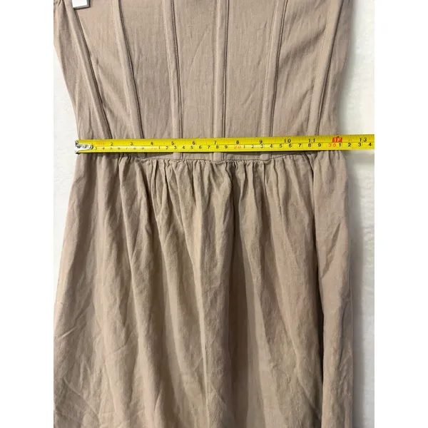 PrettyLittleThing Taupe Strapless Corset Maxi Dress US 2 Linen‎ Look Boho Tan - Image 5
