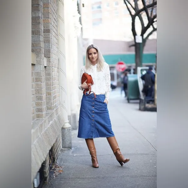 Allison Daley Plus Size Soft Light‎ Blue Denim Buttoned Skirt Size 18W - Image 15