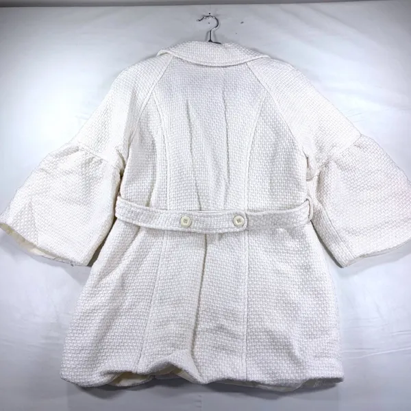 AB Studio Womens Jacket White Tweed Parisian Bell Sleeve Belted Peacoat Size 12‎ - Image 10
