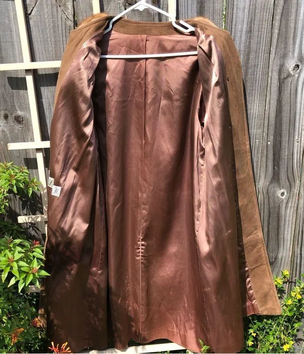 Vintage Suede Double Breasted Coat with Fur Collar M/L - Image 6