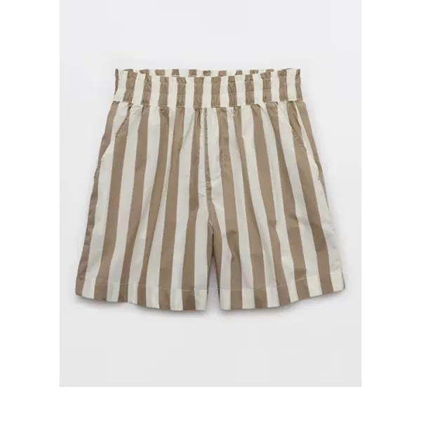 Aerie Cotton Striped Pull On Smocked High Waisted Shorts Beige White Large - Image 2