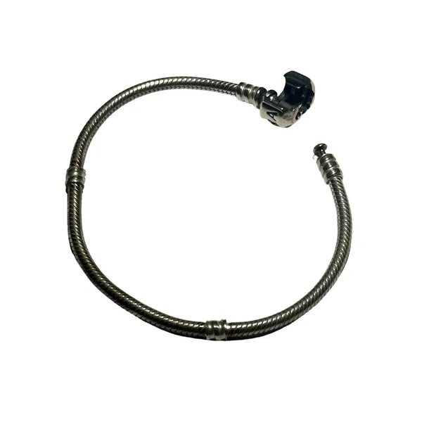 Pandora Oxidized Gunmetal Gray Classic Barrel Clasp Snake Chain Charm Bracelet - Image 4