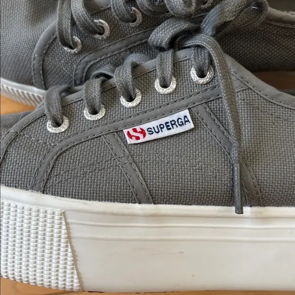 Superga Gray Canvas Platform Sneakers - Image 3