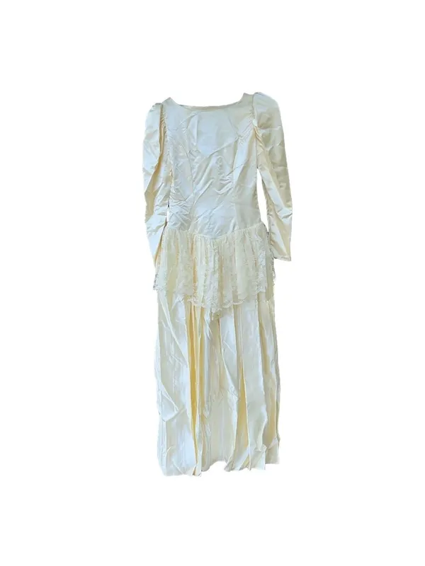 Vintage 50s Wedding Dress Ivory Lace Satin - Image 8