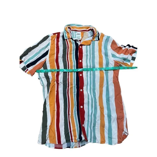 Zara Bright multicolored striped relaxed‎ fit womens button up blouse sz M - Image 5