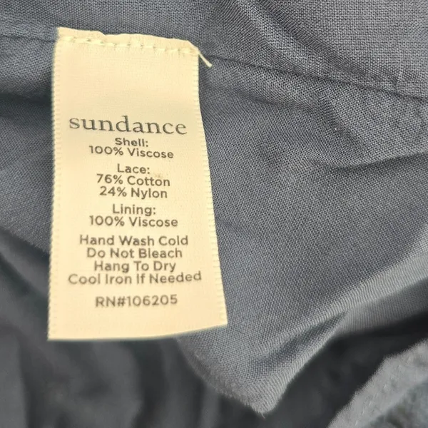 Sundance Dress Womens Medium Boho Lace Trim Long Sleeve Navy Blue EUC - Image 4