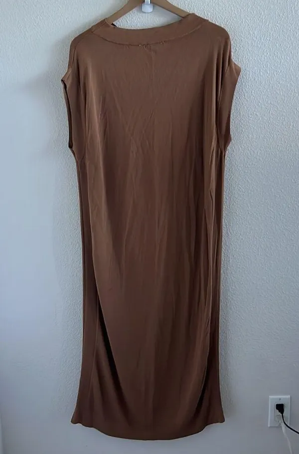 Zara Brown Neutral Light Semi Sheer Boat Neck Dress Small - Image 2