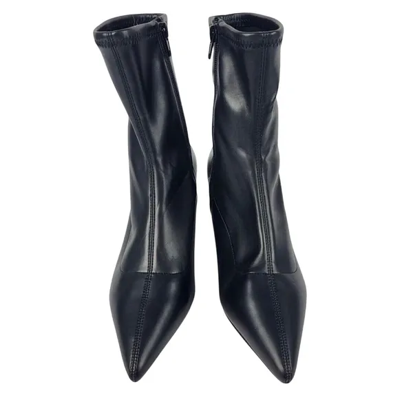 Abound Black Pointed Toe‎ Kitten Heel Sock Ankle Boots Faux Leather Size 8M - Image 4