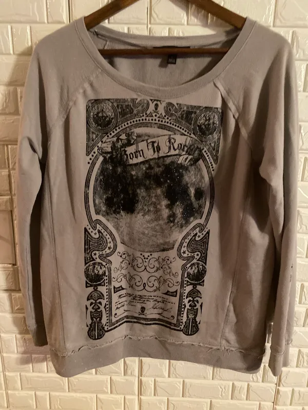 Rock and Republic Gray Born To Rock Long Sleeve Shirt L Beads frayed rhinestone - Image 4