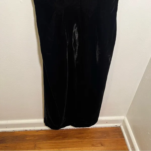 Vintage Maggy London Women's Size 8 Velvet Midi Dress Black Short Sleeve Slit - Image 9