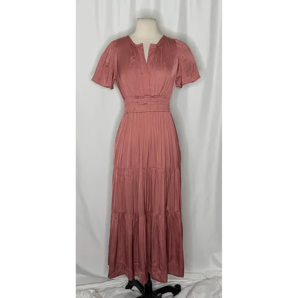 ANTHROPOLOGIE Somerset Satin Maxi Dress Rose Pink Mauve X-Small Petite XSP - Image 2