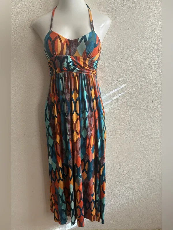 Maeve Multicolor Geometric Spaghetti-Strap Maxi Dress XS - Image 4