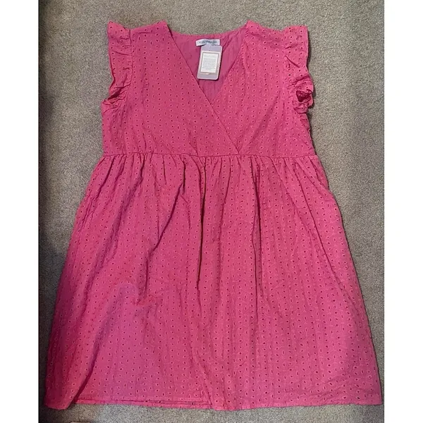 Women’s Pink Eyelet V-Neck Mini Dress - Image 3