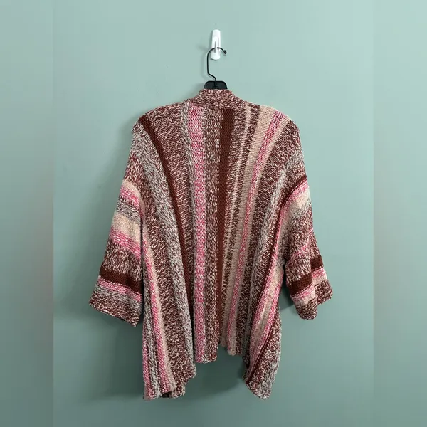 J Jill Dolman Nubby Pink Brown Marled Striped Spring Cardigan Sweater Sz M - Image 5