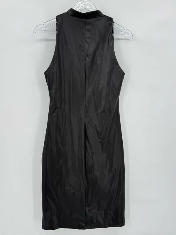 Popilush Shapewear Sculpting Faux Leather Zip Bodycon Dress Black Large NEW - Image 6