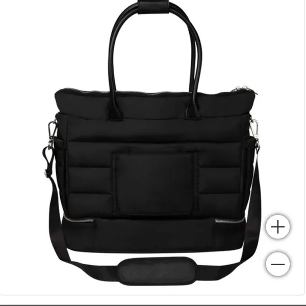 Black Puffy Quilted Tote with Double Handles - Image 4