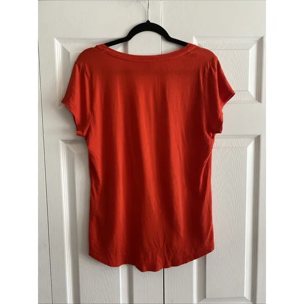 Ralph Lauren V-Neck Tee Womens Size L Orange Pony Logo Cotton Lyocell Shirt - Image 4