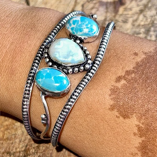 Caribbean Larimar & Howlite Accent Cuff - Image 5