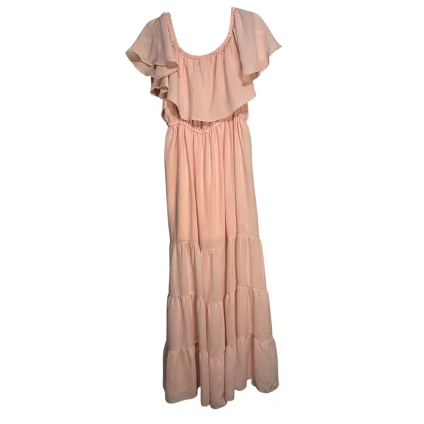 Venus Pink Off The Shoulder Tiered Maxi Dress Ruffle Flounce Boho Size‎ 16 - Image 8