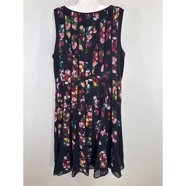 Adrianna Papell Black Floral Pleated Sleeveless Midi Dress Wedding Guest Size 14 - Image 6