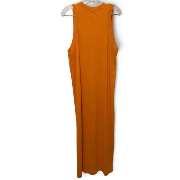 Zara Womens Ribbed Knit Sleeveless Maxi Dress Orange Crew Neck XL - Image 2
