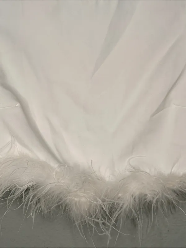 Le Lis Collection White Top with Feather Trim nwot - Image 2