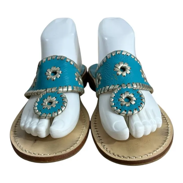 Jack Rogers Navajo Turquoise Blue Leather Whipstitch Sandal Shoes Palm Beach 9 M - Image 4