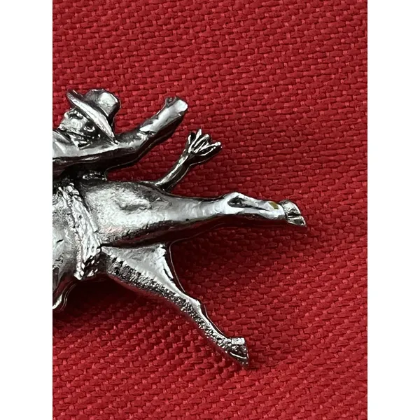 Pewter Bucking Bronco Rodeo Cowboy Bolo Slide Hat Lapel Pin - Image 4