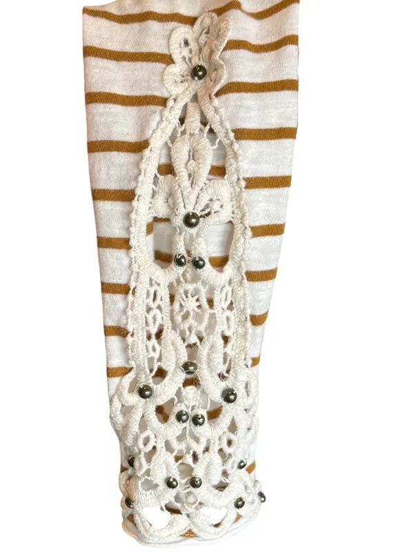 Sz M Free People Cotton Tuscaloosa Hard Candy Striped Crochet Cuff Long Sleeve - Image 3