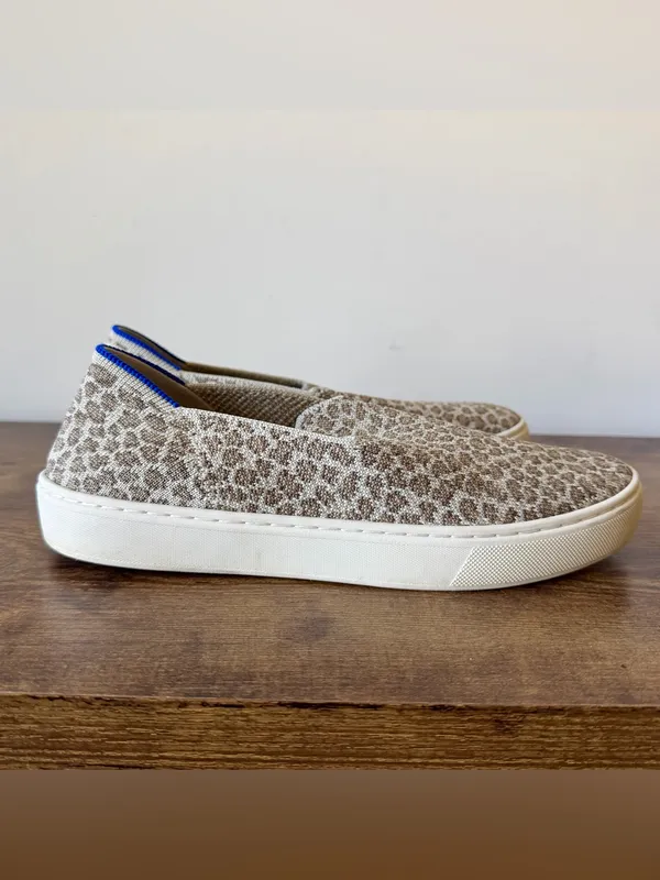 Rothy’s Pebble Spot Slip On Sneakers Womens Size 6.5 Cheetah Leopard Knit Flats - Image 3