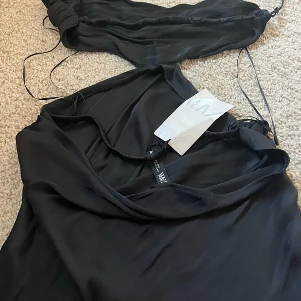 ZARA Black spaghetti strap cute put draped mini dress never worn - Image 8