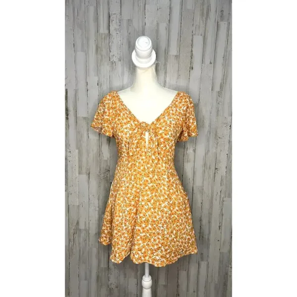 MINKPINK Women's Size‎ Small Sun Valley Orange V-Neck Floral Mini Dress - Image 5