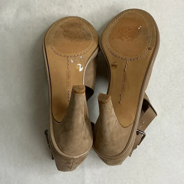 Vince Camuto Women Tan Suede Peep Toe Ankle Strap Heels Size 10M - Image 7