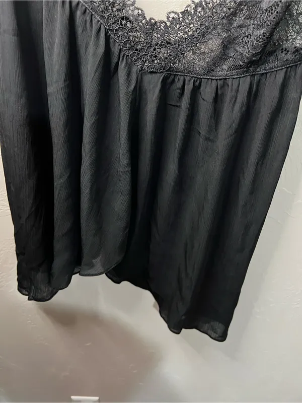 Victoria’s Secret Black Lace Semi Sheer Asymmetrical Whimsy Chemise Slip Top - Image 4